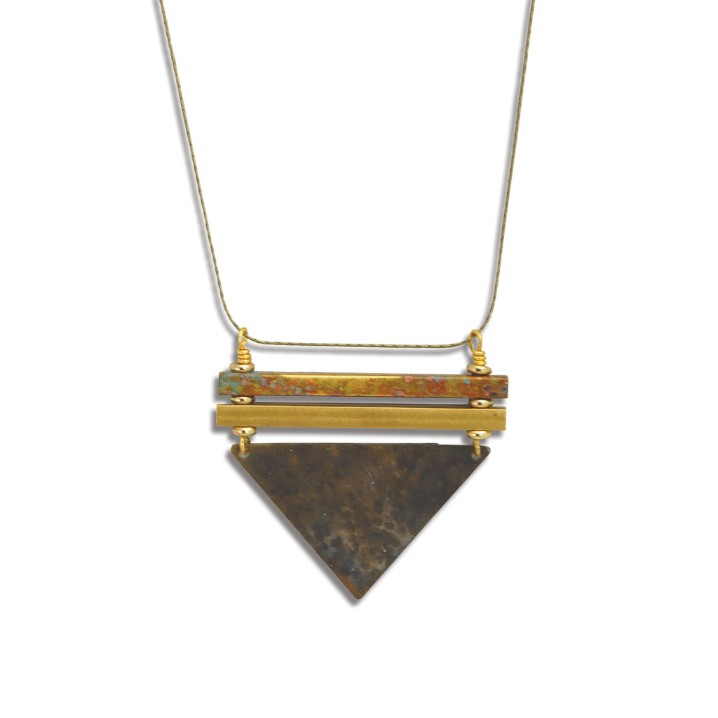 Short Darkened Brass Balance Bar Necklace